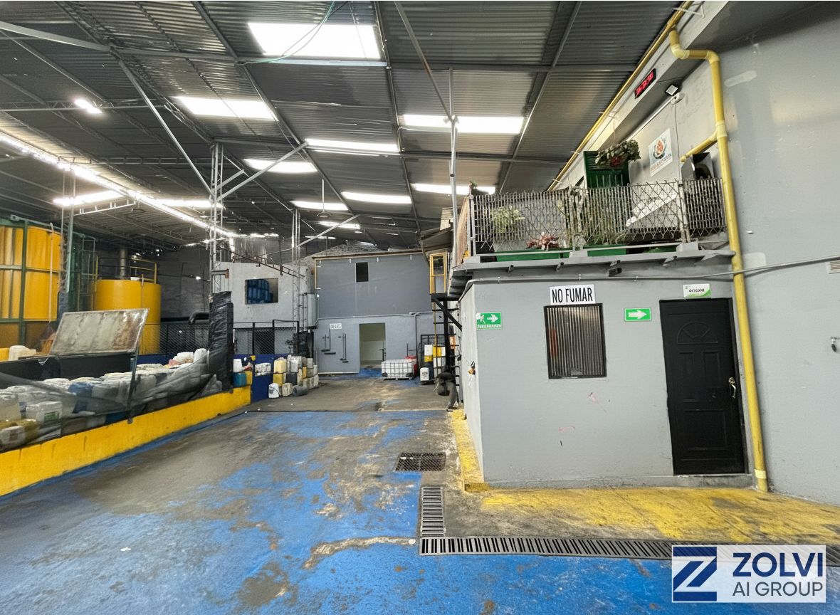 Interior bodega grande 644m² — espacio operativo industrial